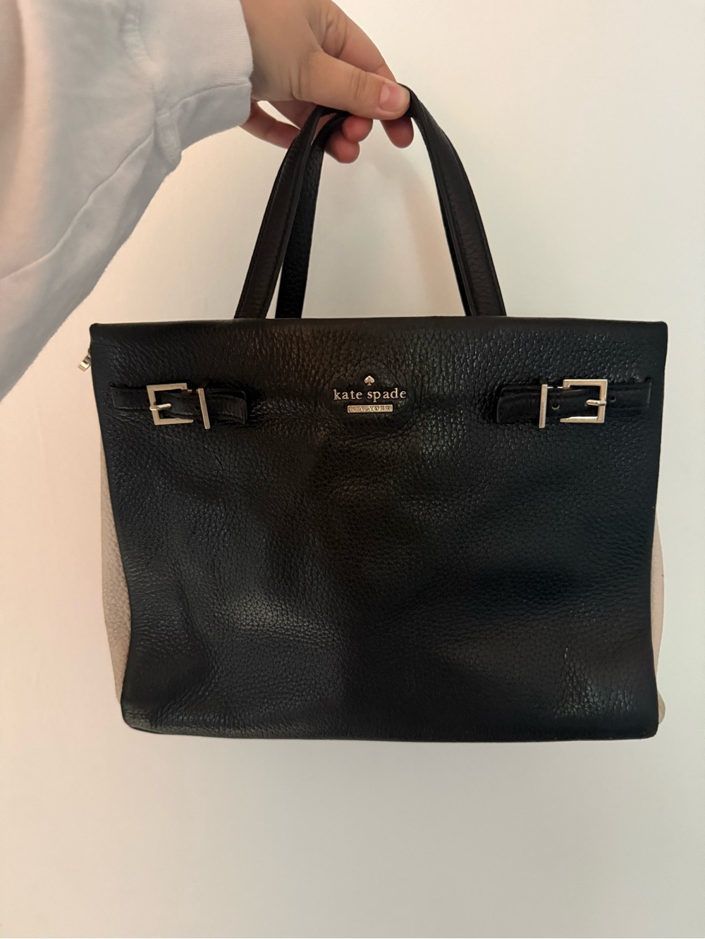 kate spade Black Leather Satchel with Beige Side Panels